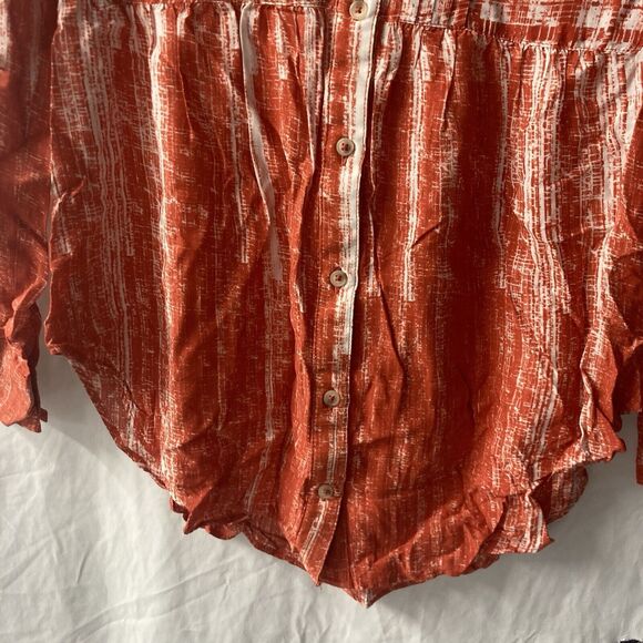 59-7 ANTHROPOLOGIE MAEVE orange tan pleated rayon long button up sleeve top 4 - Picture 4 of 8